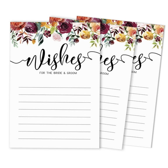 Inkdotpot Set Of 50 Wishes For The Bride & Groom, Mr and Mrs Advice Cards Classic Floral Wedding Dcor, Guestbook Alternative 5x7 inches