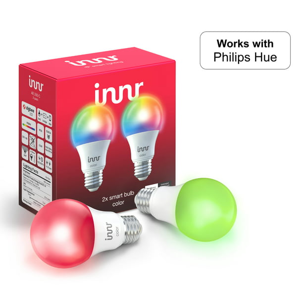 Grunde podning Modish Innr Smart Bulb Color A19, Works with Philips Hue, SmartThings, Alexa,  Google Home (Hub Required), Dimmable RGBW LED Light Bulb, 60W Equivalent,  AE 280C (2-Pack) - Walmart.com