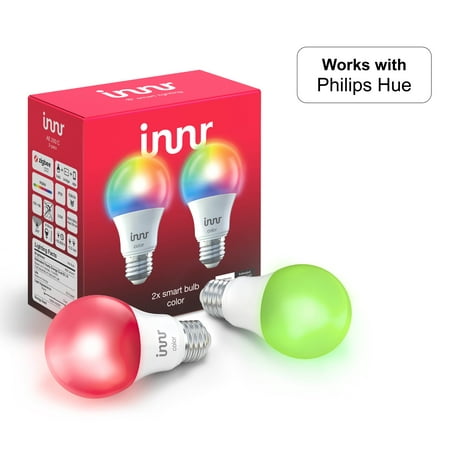 Innr Smart Bulb Color A19, Works with Philips Hue, SmartThings, Alexa, Google Home (Hub Required), Dimmable RGBW LED Light Bulb, 60W Equivalent, AE 280C (2-Pack)