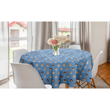 

Childish Round Tablecloth Boys and Girls Faces Teenager Youth Portraits Multicultural Ethnicity Circle Table Cloth Cover for Dining Room Kitchen Decor 60 Sky Blue Orange Redwood by Ambesonne