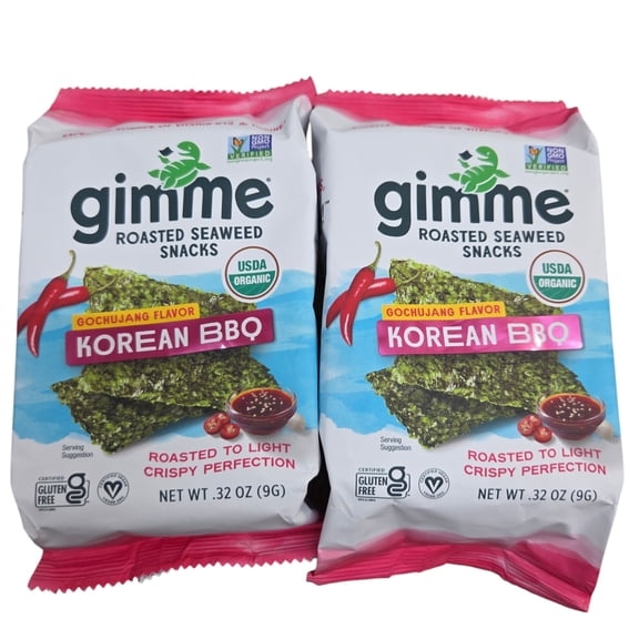 gimMe Organic Roasted Seaweed Snacks, Korean BBQ Gochujang Flavor, 0.32 oz (Pack of 2), Gluten Free Vegan Seaweed Snack
