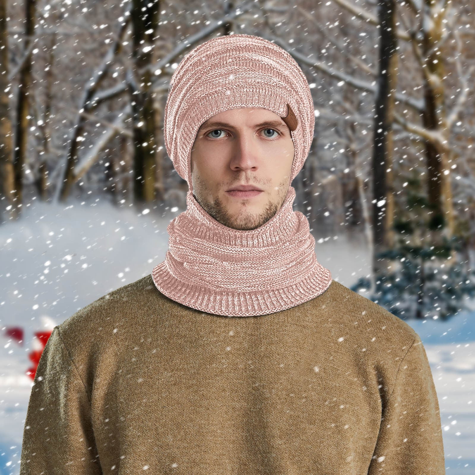 Knitted Men's Beanie with Matching Cowl