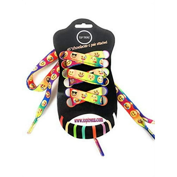 Top Trenz Emoji and Rainbow Print Shoe Laces 45 inch