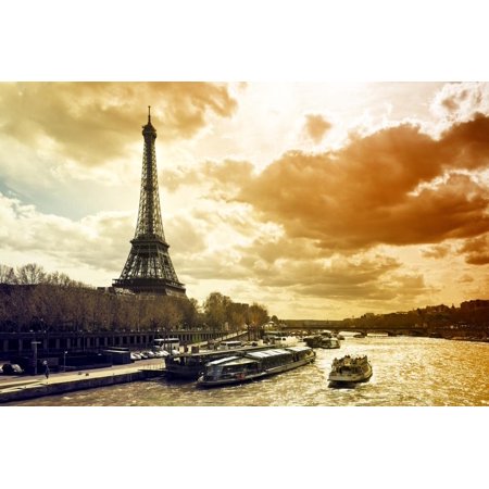 Eiffel Tower And The Seine River Paris France Print Wall Art