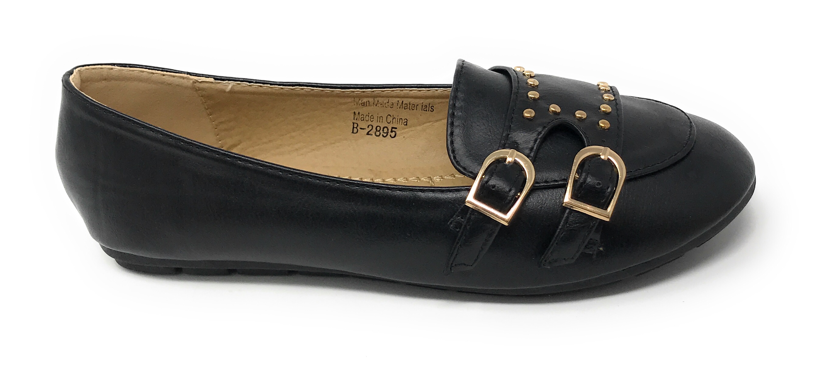 Victoria K Women's Double Buckles Gold Studs Ballerina Flats