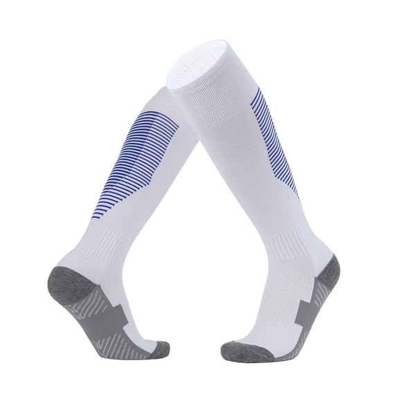 Kids Knee-High Soccer Socks for Boys and Girls Thick Terry Cushioned Breathable Ribbed Cuff Youth Training Competition Long Football Socks White B 6-13 Years