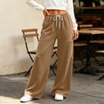 thumbnail image 6 of YHAJDS Women Straight Wide Leg Joggers Comfort Loose Fit Elastic Waist Solid Color Outdoor Casual Bottoms With Side Pockets, 6 of 8