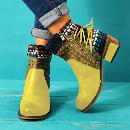 

Alueeu Women s Ankle Boots Boots Boots Short Zipper Fashion Roman Ethnic Heel Women s Side Women s Boots