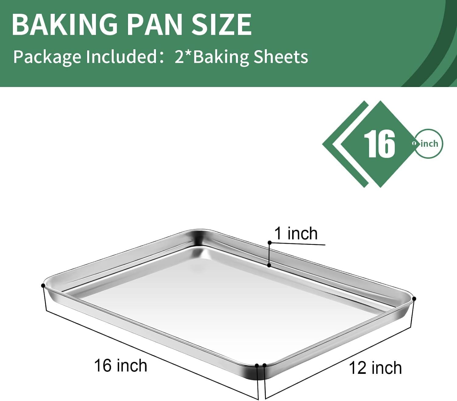 Baking Cookie Sheet Set of 2, E-far 16”x12” Stainless Steel Baking Sheet  Pan for Oven with 50 Parchment Paper, Rectangle Baking Tray for Cooking