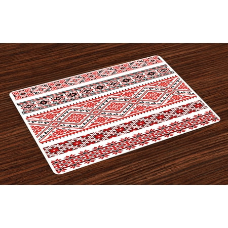 Old Fashioned Dining Room Art Placemats Set of 4 Traditional Ukrainian Borders Frames Ornaments Old Fashioned Cultural Motifs, Washable Fabric Place Mats for Dining Room Kitchen Table Decor,Vermilion Black White, by Ambesonne ()