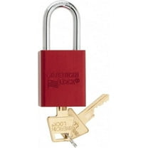 American Lock Keyed Different Lockout Padlock 1-1/2" Shackle Clearance, 1/4" Shackle Diam, 1.8" Body Height x 1-1/2" Body Width, Aluminum Body, Steel Shaft, Red, 5 Pins, Conductive