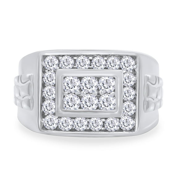 AFFY 1 Carat Moissanite Diamond Cluster Nugget Men's Wedding Band Ring 14K White Gold over Silver-8