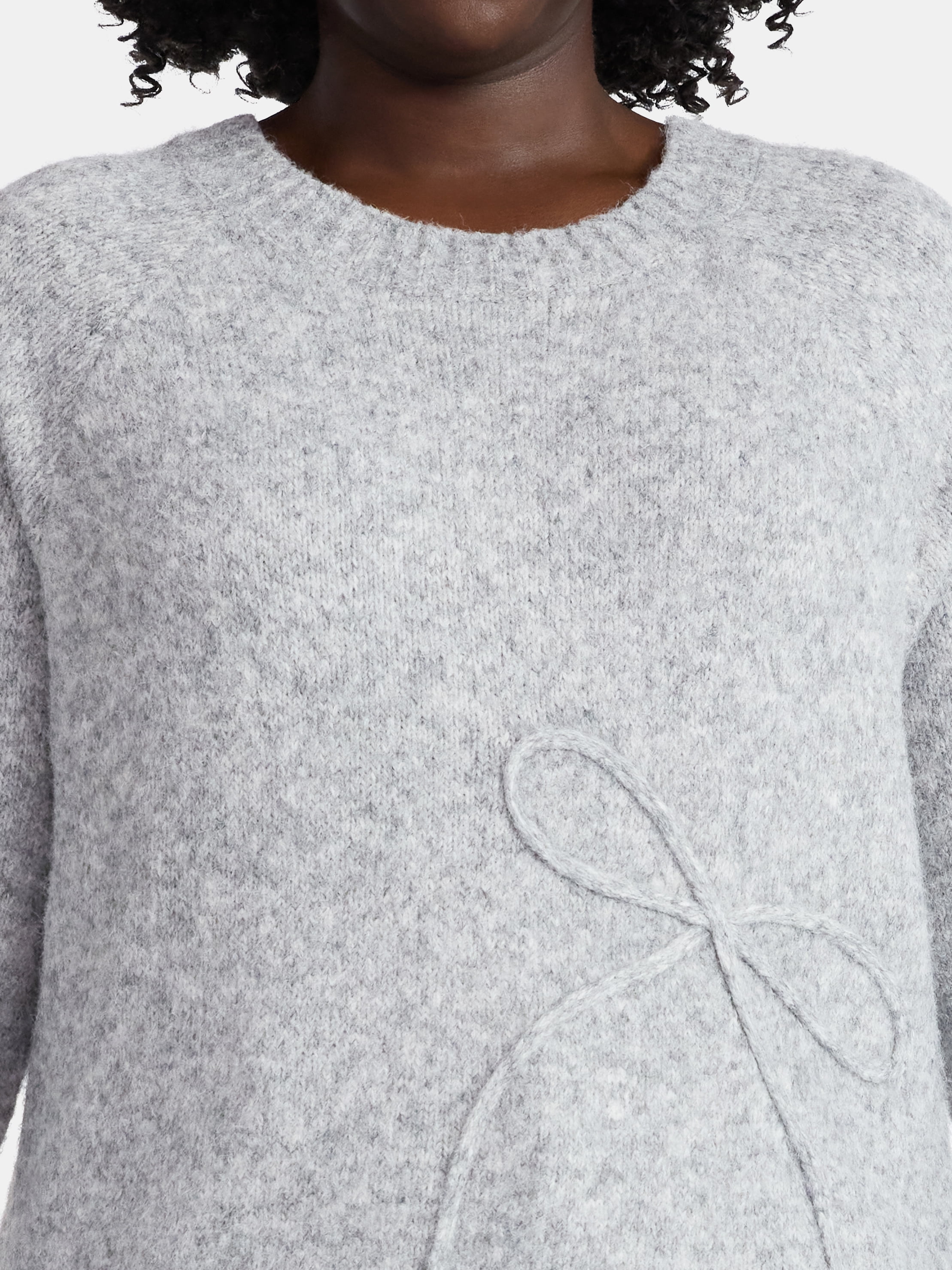 Terra & Sky Women’s Plus Bow Stitch Crewneck Sweater, Lightweight, Sizes 0X-5X