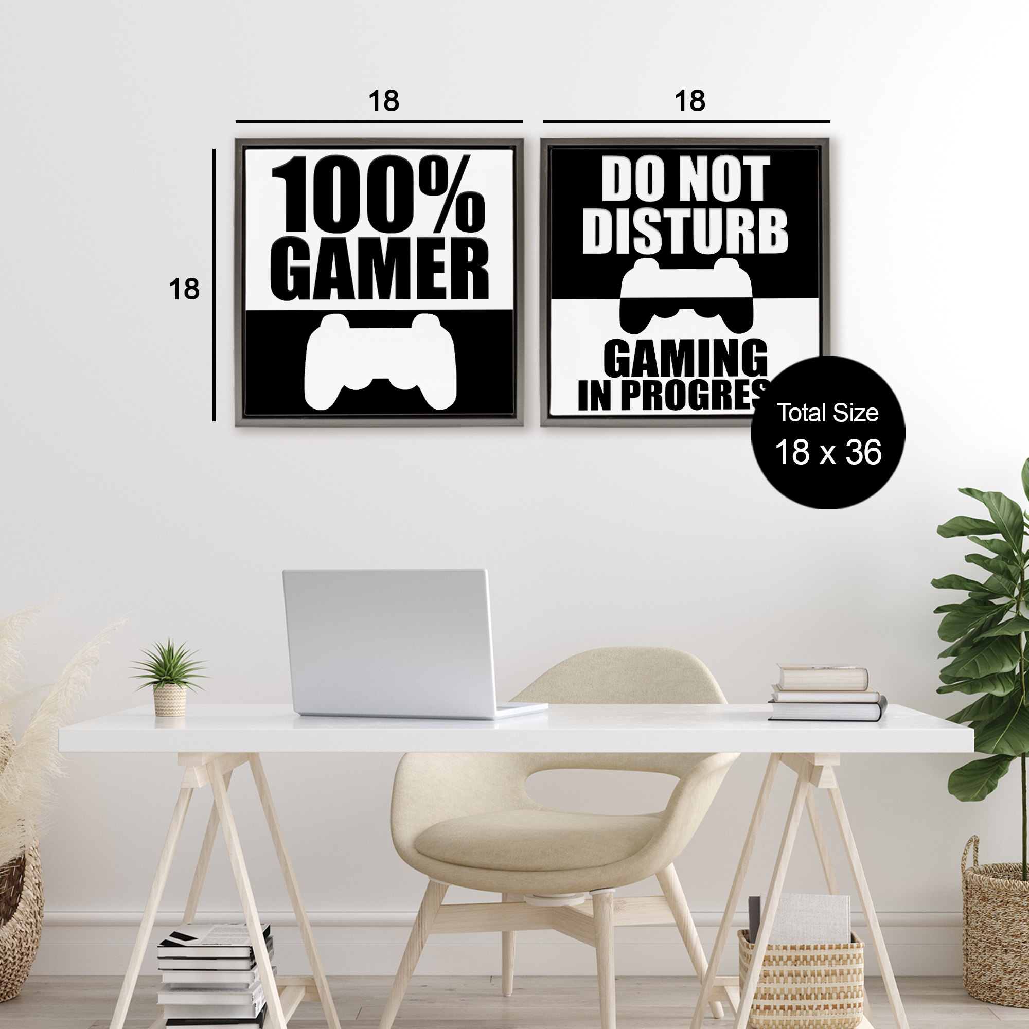 Competitive Gamer Black & White 2 Piece Gray Framed Floater Canvas Set, design by Kim Allen