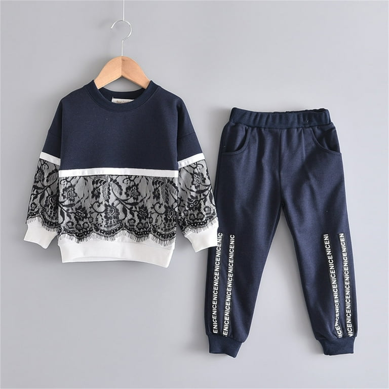 ZHAGHMIN Cute Girl Beach Outfit Little Lace Sets Kids Sweatshirt Set 2Pcs Outfits  Leggings Tracksuit Pants Girls Tops Long Clothes Girls Outfits&Set Size  Small Girls Clothes Baby Girl Dress Mint Tig 