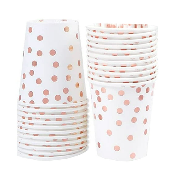 50 Pcs 12oz Happy Birthday Party Disposable Paper Rose Gold Dot Confetti Cups