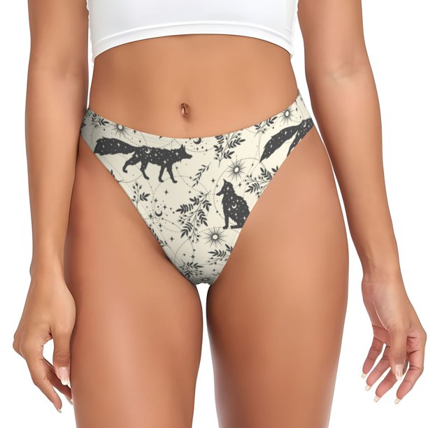 Balery Vintage Moon Fox Tangas de Algodón para Mujer con Estampado – Ropa Interior Sexy, Transpirable, G-string-X-Small