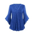 thumbnail image 6 of BLVB Womens 3/4 Ruffle Sleeve Tops Dressy Casual Blouse Chiffon V Neck Evening Party Night out Wedding Cocktail Shirt, 6 of 7