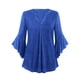 thumbnail image 5 of AUNVITO Women's Gold Foil V-Neck Mesh 3/4 Sleeve Party Blouse with Sheer Elegance and Shimmering Glamour, 5 of 7