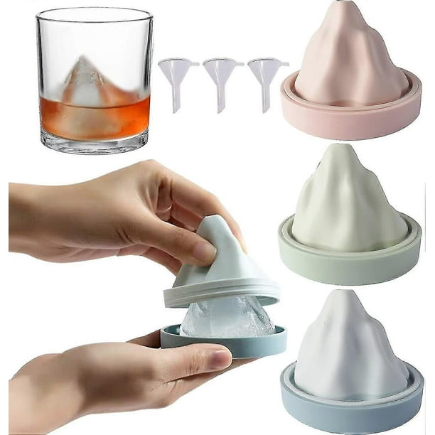 Paquete de 3 bandejas para cubitos de hielo Snow Mountain de silicona para hacer bolas de hielo, molde para whisky con embudo