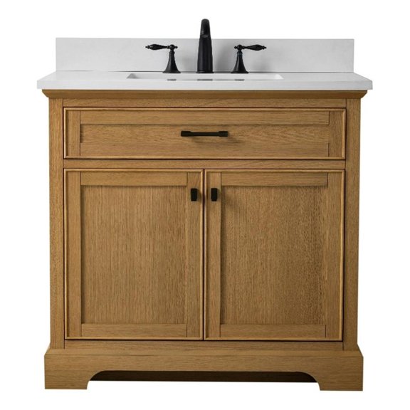 Design Element Milano 36" Single Sink Oak Bath Vanity with White Quartz Top