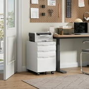 Locking File Cabinet 3 Drawers On Wheels Under Desk, Metal Filing Cabinets For Home Office, A4, Letter-Size Files, Hanging File Folders- Assembly Required(White)