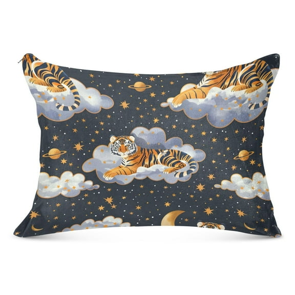 Tiger on Cloud Plush Pillow Cases Standard Size Ultra Soft Warm Pillowcases with Zipper 20"x26"
