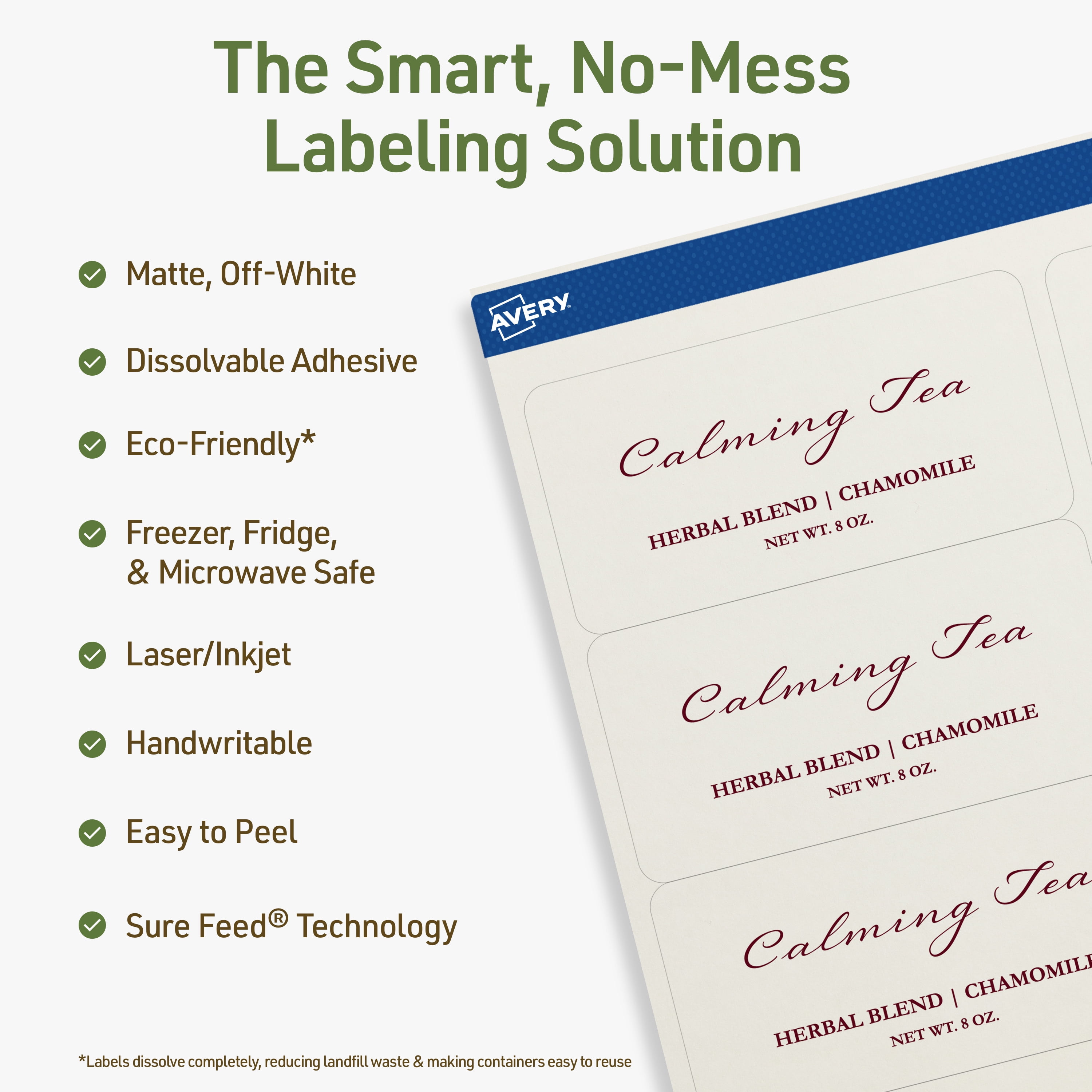 Avery Dissolvable Rectangle Labels, 2" x 4", 250 Labels