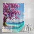 thumbnail image 4 of Summer Nautical Shower Curtain, 36" x 72", Coastal Scene Romantic Cherry Tree Pink Flowers Waterproof Bathroom Curtain Washable Shower Curtain Set with 12 Hooks, 4 of 8