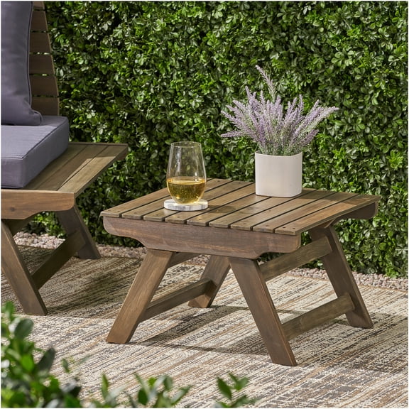 JERFIT Outdoor Acacia Wood Side Table, Square End Table with Open Slat Design for Patio, Garden, Poolside Lounge, Grey