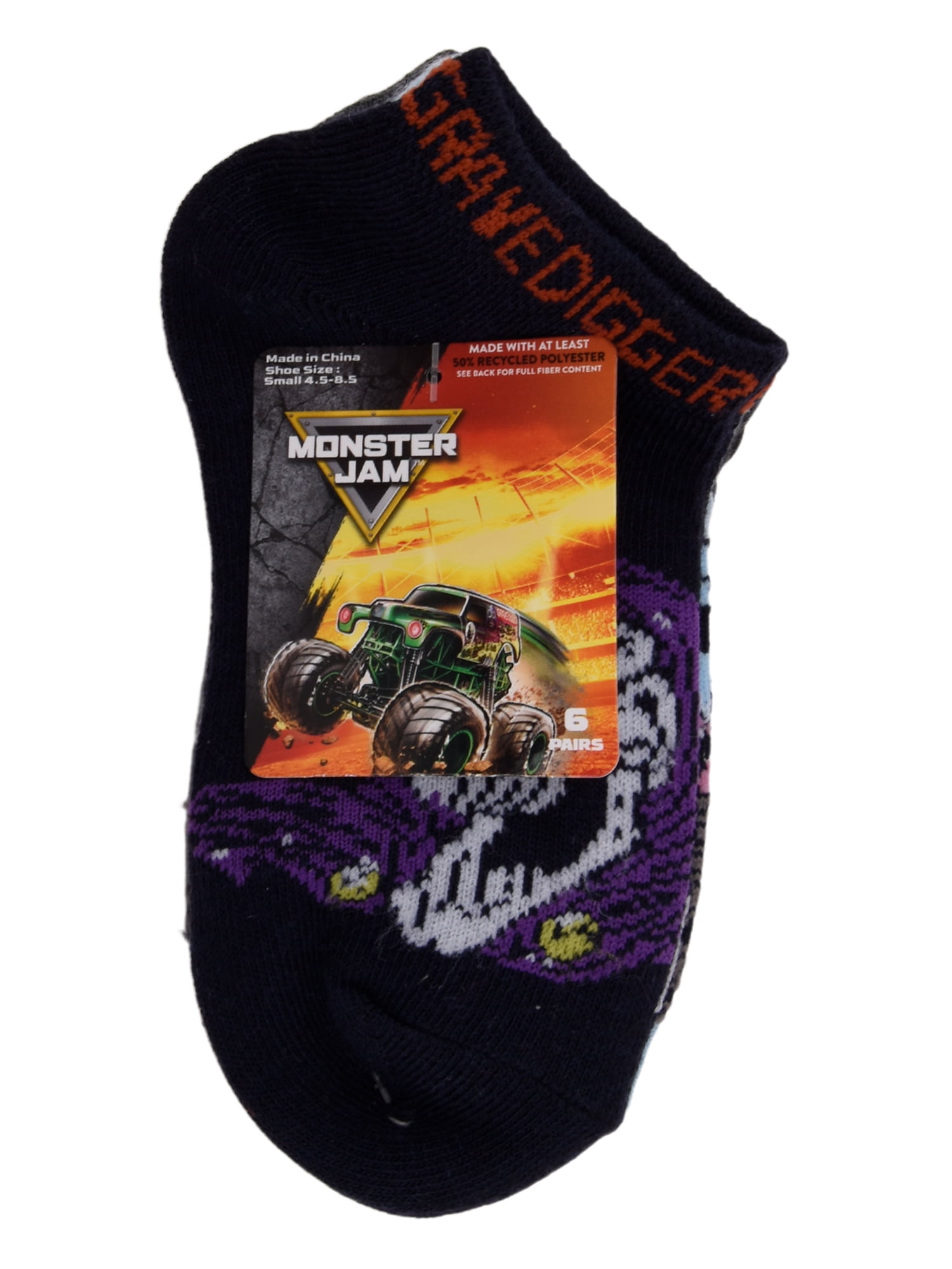 Monster Jam No Show Socks, 6-Pack, Sizes S Boys