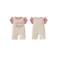 thumbnail image 2 of BemeyourBBs Auntie's Bestie Baby Girl Summer Clothes 0 3 6 12 18 Months Waffled Romper Infant Baby Girls One Piece Outfit Casual Letter Embroidered Ruffled Trim Short Sleeve Jumpsuit Shorts, 2 of 9