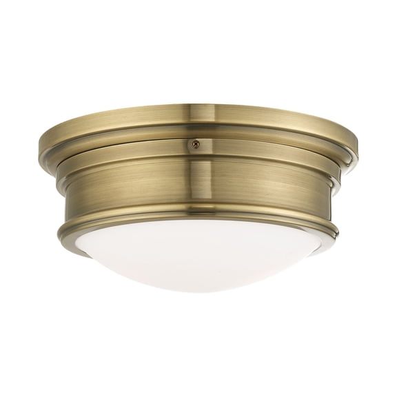 7342-01 Livex Lighting Astor - 2 Light Flush Mount in Coastal Style - 13 Inches wide by 5.5 Inches high-Antique Brass Finish