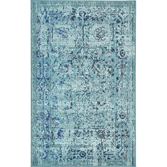 Unique Loom Medici Distressed Rug 3' 3 x 5' 3 Rectangle Light Blue/Turquoise