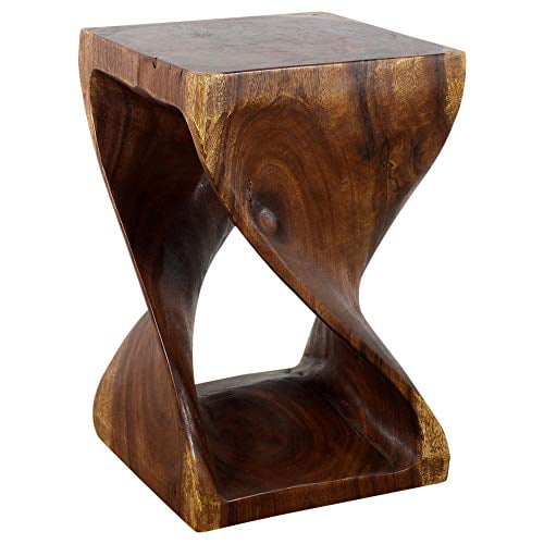 Haussmann Wood Twist End Table 15 x 15 x 23 inch High Walnut Oil