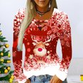 thumbnail image 1 of Puntoco Camisas para mujer Blusa de manga larga con estampado de cuello en V de Navidad Blusa regular estampada Puntoco Puntoco-976, 1 of 6