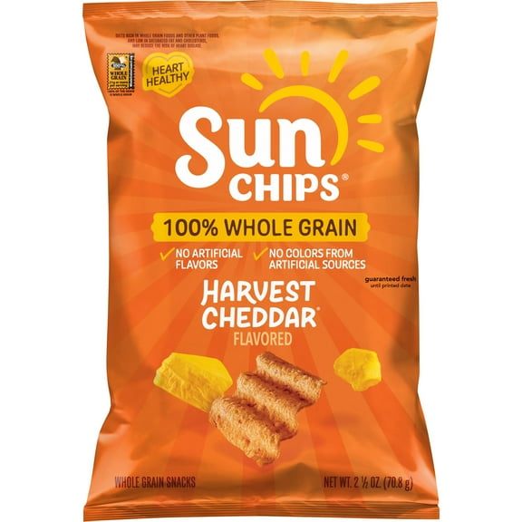 SunChips 100% Whole Grain Harvest Cheddar Snack Chips Bag, 2.25 oz​