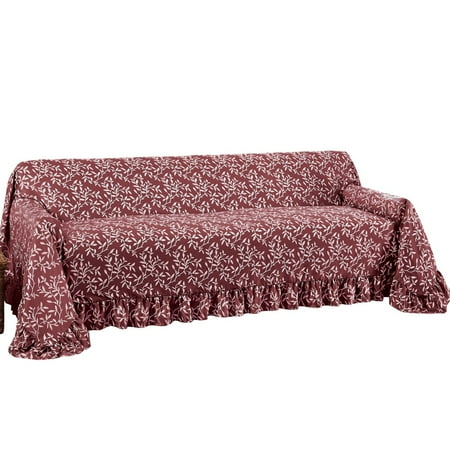 Collections Etc Leaf Patterned Furniture Cover With Ruffle Borders Collections Etc Leaf Patterned Furniture Cover With Ruffle Borders Protector Design Sofa Burgundy