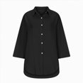 thumbnail image 4 of Kaprioy Womens Casual V Neck 3/4 Sleeve Button Down Shirts High Low Early Fall Fashion Blouse Tops For Women Trendy Oversize Elegant Loose Fit Shirt Long Blouse Casual Tunic Beach Bikini Cover Up, 4 of 4