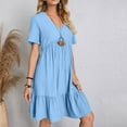 thumbnail image 4 of Admvng Sundresses for Women V-Neck Solid Casual Short Sleeve A-Line Midi Dress Boho Beach Sundress S-3XL, 4 of 9
