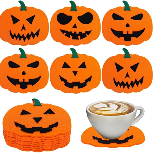 Alfombrilla para bebidas de Halloween Xihbxyly Alfombrilla de calabaza antideslizante color naranja y negro