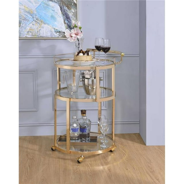 HomeRoots Furniture 319137 Chariot de Service - Or et Verre Clair