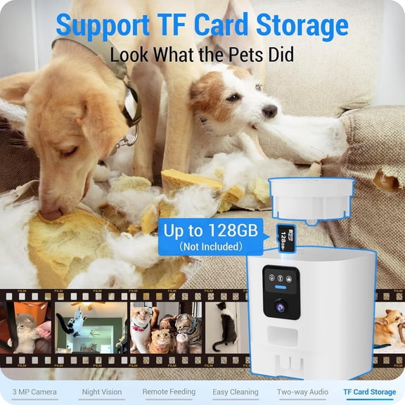 2K Camera Automatic Pet Feeder, 5G WiFi Cat & Dog Food Dispenser with Night Vision, 7L/29 Cup Large Capacity for Multiple Pets, Detachable & Easy to Clean