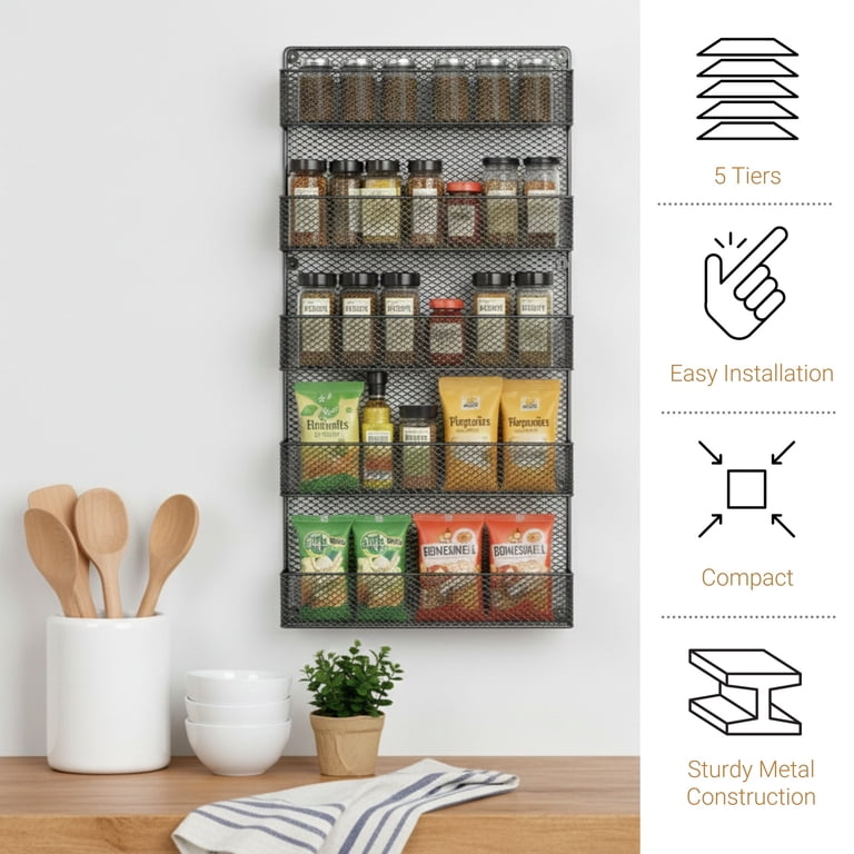 5-Tier Wall-Mount Spice Rack, Black Metal photo 2