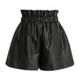 thumbnail image 2 of Womens Leather Shorts Elastic High Waist Summer Wide Leg Shorts, 2 of 7