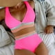 thumbnail image 1 of Traje de baño de 2 piezas para mujer, trajes de baño para mujer, bikini de color liso con escote en V, abertura y cintura alta con costuras, traje de baño de nailon para mujer, 1 of 6
