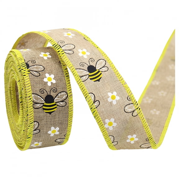 LAMIRO Bee Ribbon for Wreath Bows Wrapping Gifts 1.38Inches X 14.7Ft Yellow Black Stripe Wired Edge Ribbon Bumblebees Ribbon for Gift Wrapping Birthday Party Decoration Diy Crafts Decor