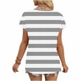 thumbnail image 6 of Olyvenn Women's Striped Shirt Summer Fashion Cap Short Sleeve Color Block Tops Notched V Neck Summer Tee Shirts Gray M, 6 of 6