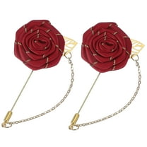 2 Pcs Rose Lapel Pin for Men Suits, Men Cloth Rose Flower Brooch Pin Handmade Boutonnieres Pins with Gold Leaf/Chain Brooch for Men Suit Accessories, Burgundy