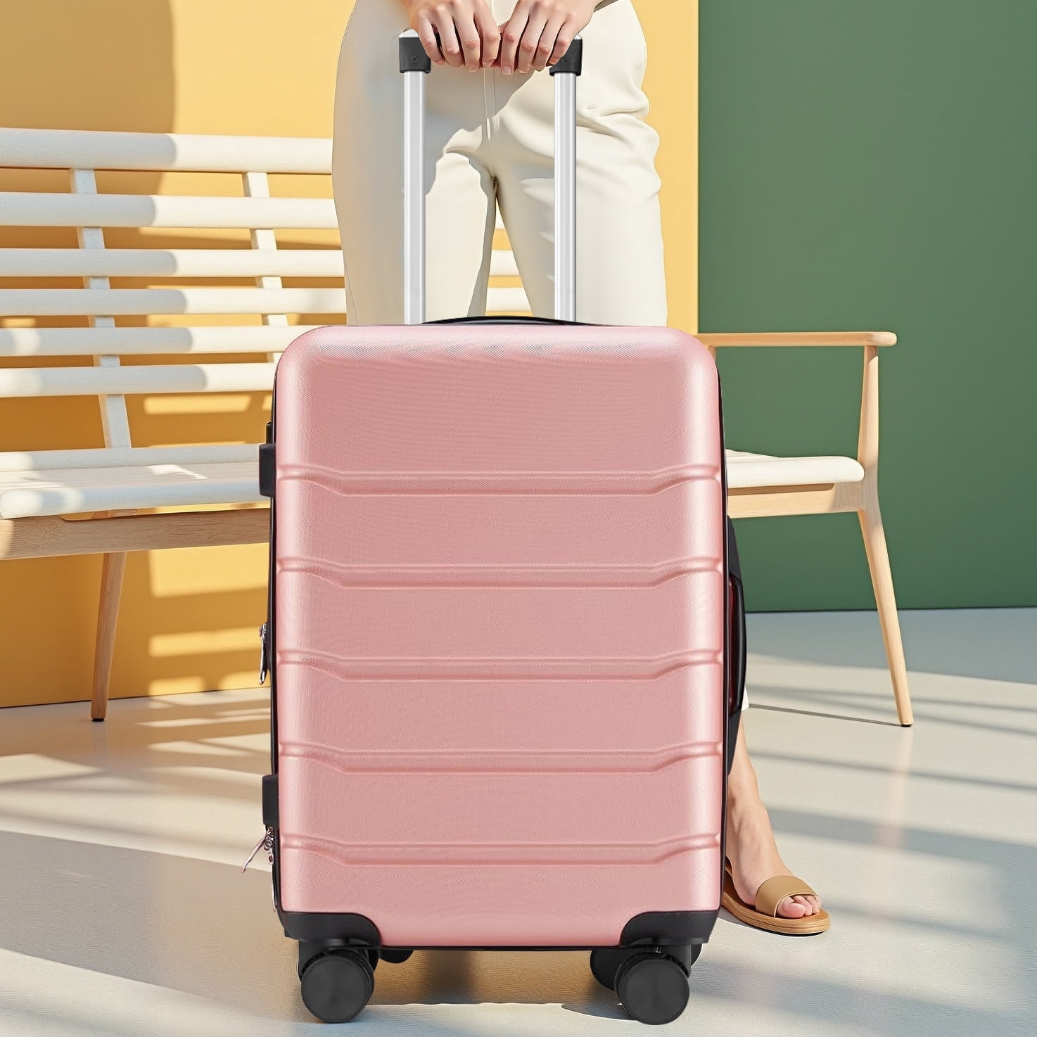 Simenmax 20 Inch Carry-On Luggage, Hard Shell Rolling Suitcase with TSA Lock, Lightweight Luggage with Spinner Wheels, Pink